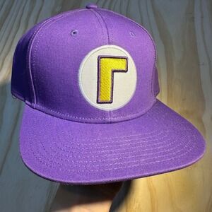 Vintage Nintendo Super Mario Waluigi Purple Snapback Hat Flat Brim OSFM